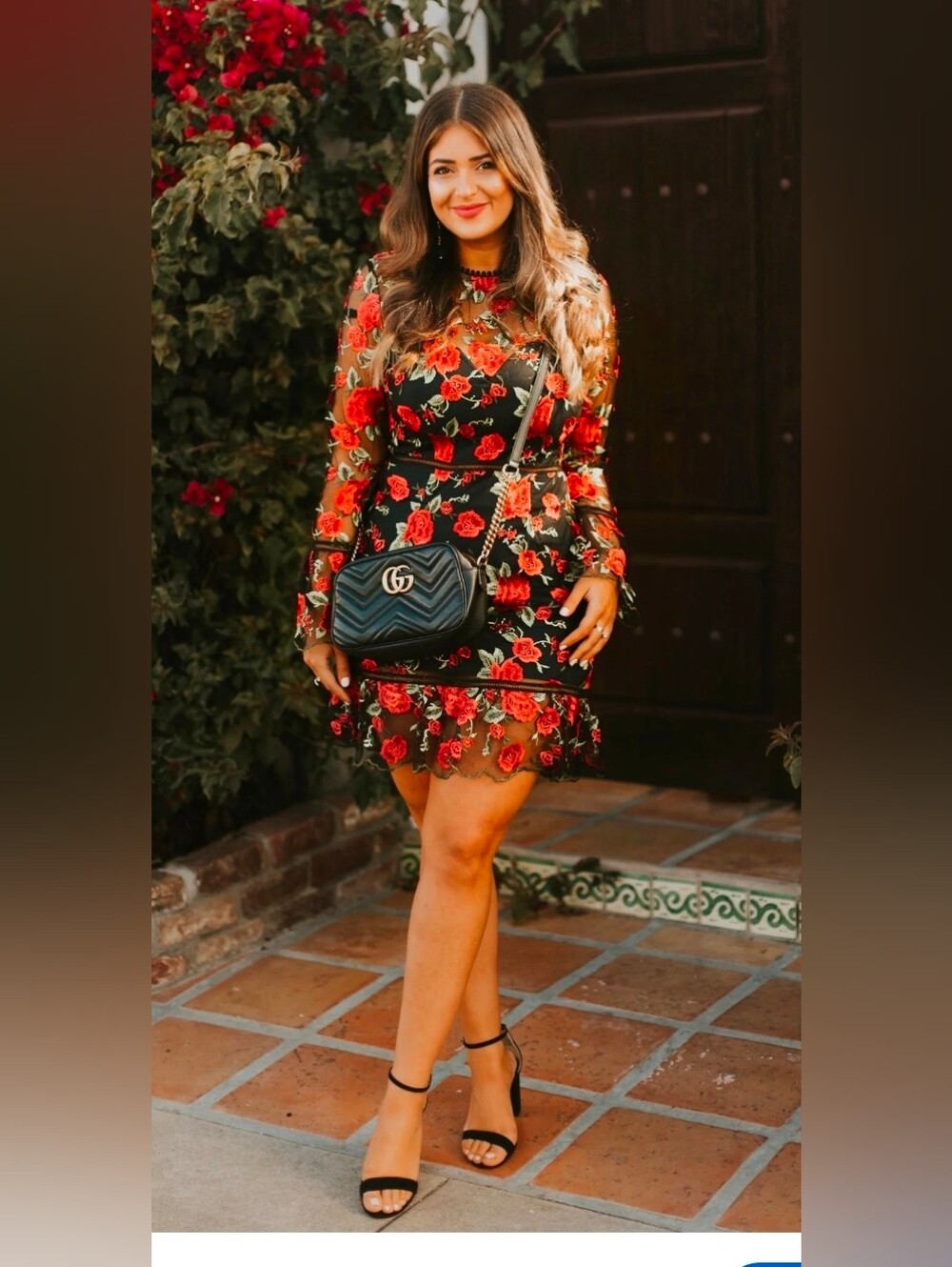 SAYLOR Allyson  Black Mini Dress with Red Rose Embroidery Party Cocktail Event